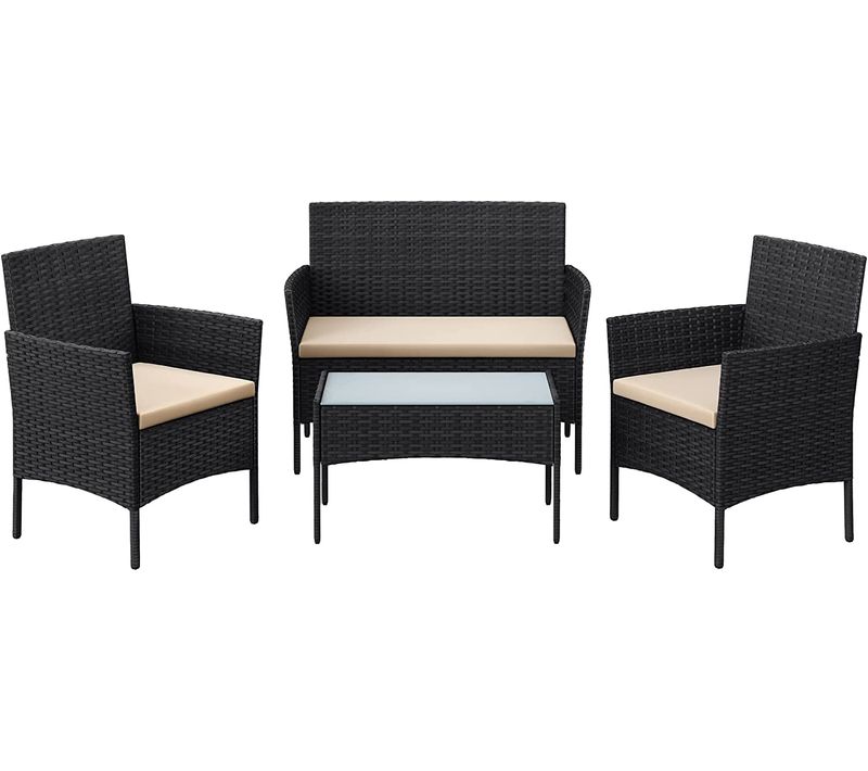 Salon de Jardin en polyéthylène rotin synthétique - pour terrasse, Balcon, Jardin