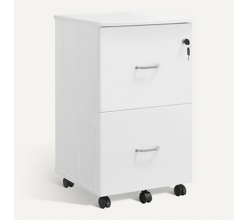 Caisson De Bureau Mobile, Avec Serrure, Système De Blocage Des Roulettes, 45 X 43 X 72 Cm, Blanc
