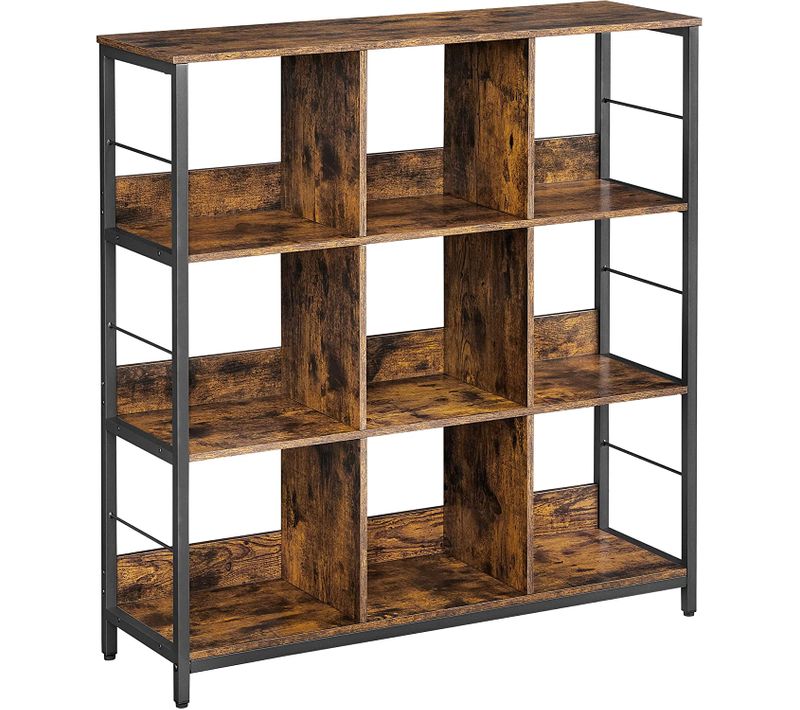Bibliothèque Style Industriel, 9 Cubes, 100 X 30 X 103,1 Cm, Marron Rustique Et Noir