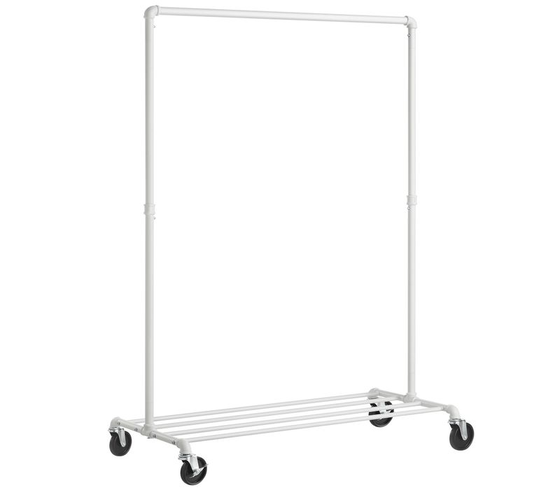 Portant à Vêtements à Roulettes, Porte-manteaux, Penderie, Charge 90 Kg, Buanderie, Blanc