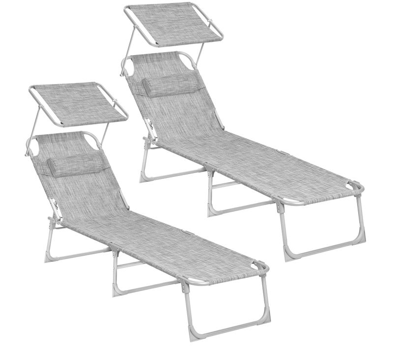 Transat, Lot De 2, 193 X 53 X 29 Cm, Avec Appuie-tête, Pare-soleil Et Dossier Réglable, Grège