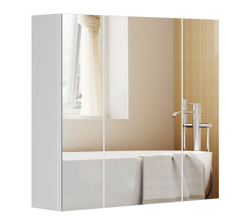 Armoire Murale Salle De Bain, Placard Avec Miroir, Meuble De Rangement 3 Portes, 60 X 15 X 55 Cm, Av