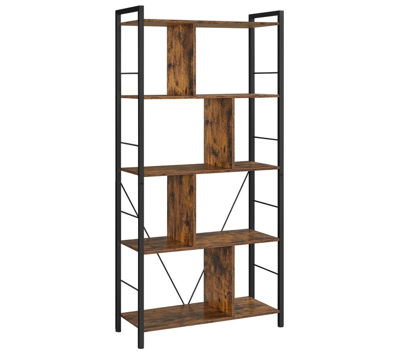 Bibliothèque, Avec Compartiments Ouverts, Pour Bureau, Salon, Marron Rustique Et Noir