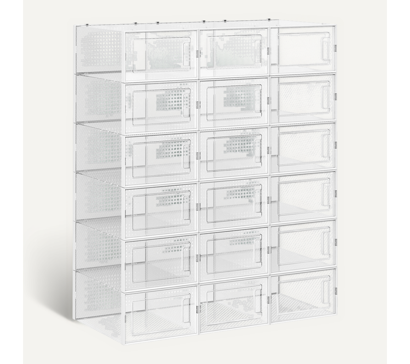 Meuble à Chaussures,lot De 18,pliable Pour Pointure Jusqu’à 44, Transparent Et Blanc