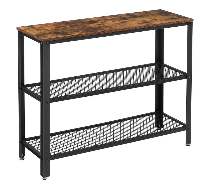 Table De Console, Avec 2 Étagères En Treillis, 101,5 X 35 X 80 Cm,marron Rustique Et Noir