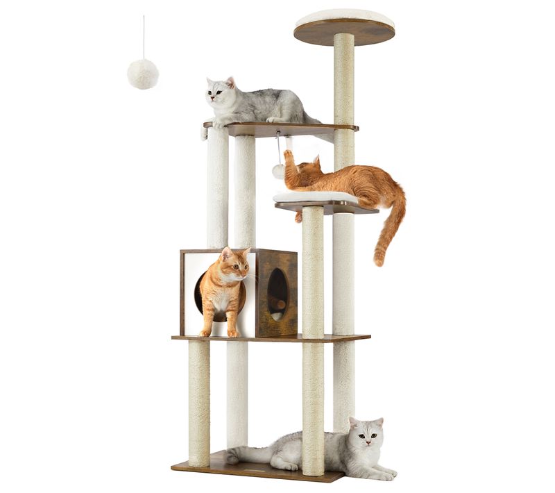 Arbre À Chat, Tour De Jeux Moderne 165 Cm, Avec 5 Griffoirs, Coussins Lavables Et Amovibles