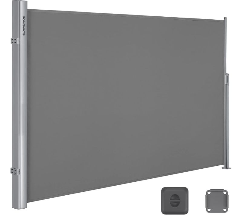 Store Latéral Aluminium, Rétractable, 180 X 400 Cm, Brise-vue, Gris
