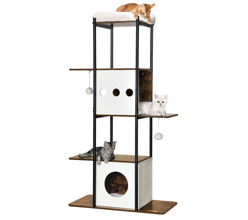 Arbre à Chat, 153 Cm, Avec Griffoirs, Coussins Amovibles Et Lavables, Marron Rustique