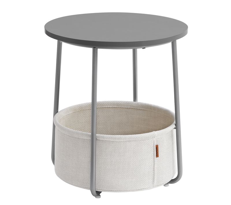 Petite Table Basse Ronde, Rangement, Gris Ciment Et Blanc Nuage
