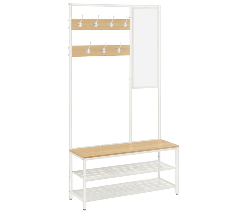 Meuble D’entrée Avec Crochets, Vestiaire, 35 X 98 X 180 Cm, Style Moderne, Couleur Chêne Et Blanc