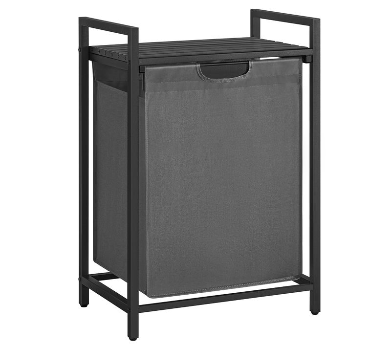 Panier à Linge, Avec Plan De Travail, Cadre En Métal, 65l, 50 X 33 X 72 Cm, Noir Et Gris