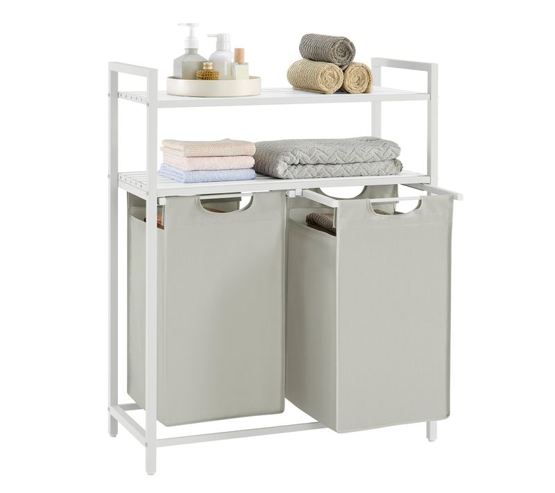 Panier à Linge, Rangement 2 Compartiments, 46l Pour Chaque Sac, Blanc