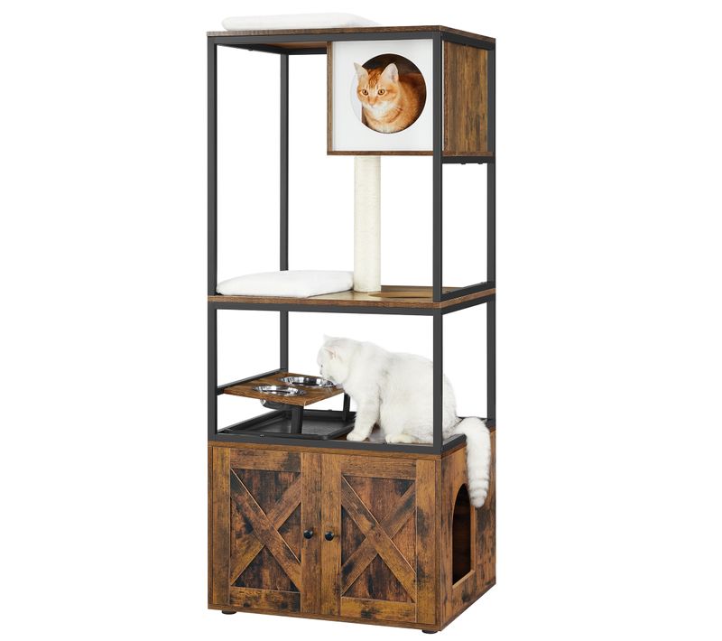 Arbre à Chat, Maison Pour Chat Avec Cache-litière, Poteau à Griffer En Sisal, Marron Rustique