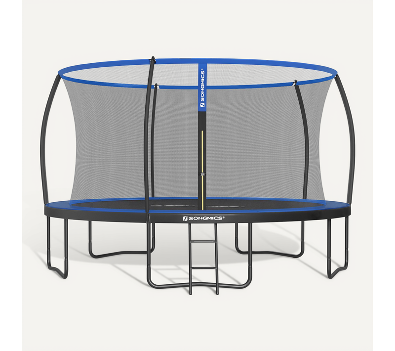 Trampoline D. 427 Cm Pour Enfants, Filet De Protection, Noir Et Bleu
