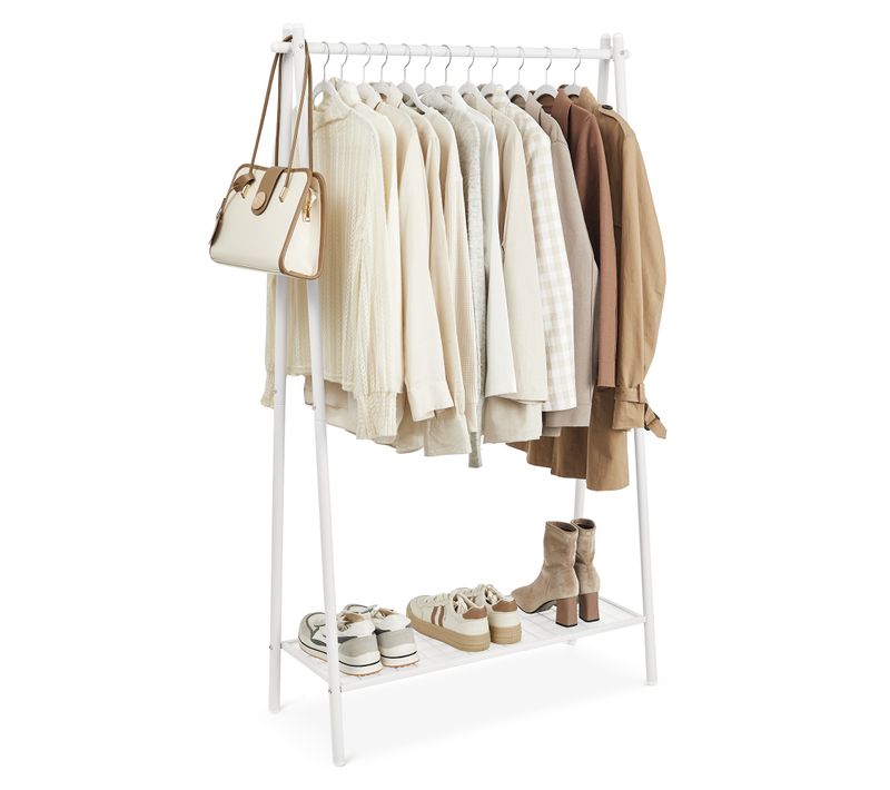 Portant à Vêtements, Cadre En Acier, Avec Tringle Et étagère, 33,5 X 92,5 X 153 Cm, Blanc