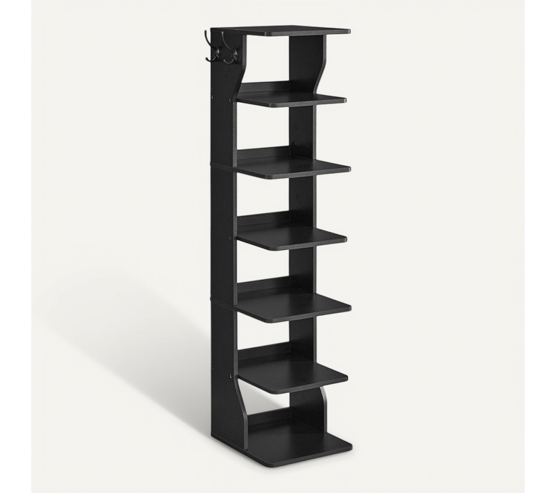 étagère à Chaussures Fine, Meuble De Rangement Sur Pieds 7 Niveaux, Gain De Place, Noir