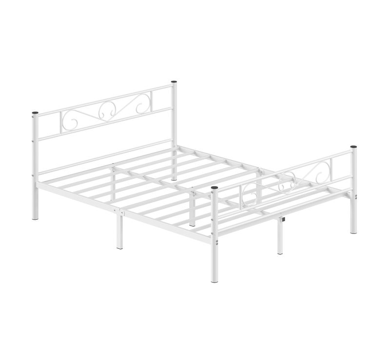 Lit 160 X 200 Cm, Structure De Lit En Métal, Montage Facile, Blanc
