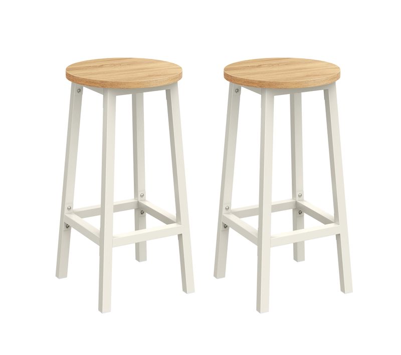 Tabouret De Bar, Lot De 2, Chaise De Cuisine, Avec Repose-pieds, Beige Chêne Et Blanc Classique