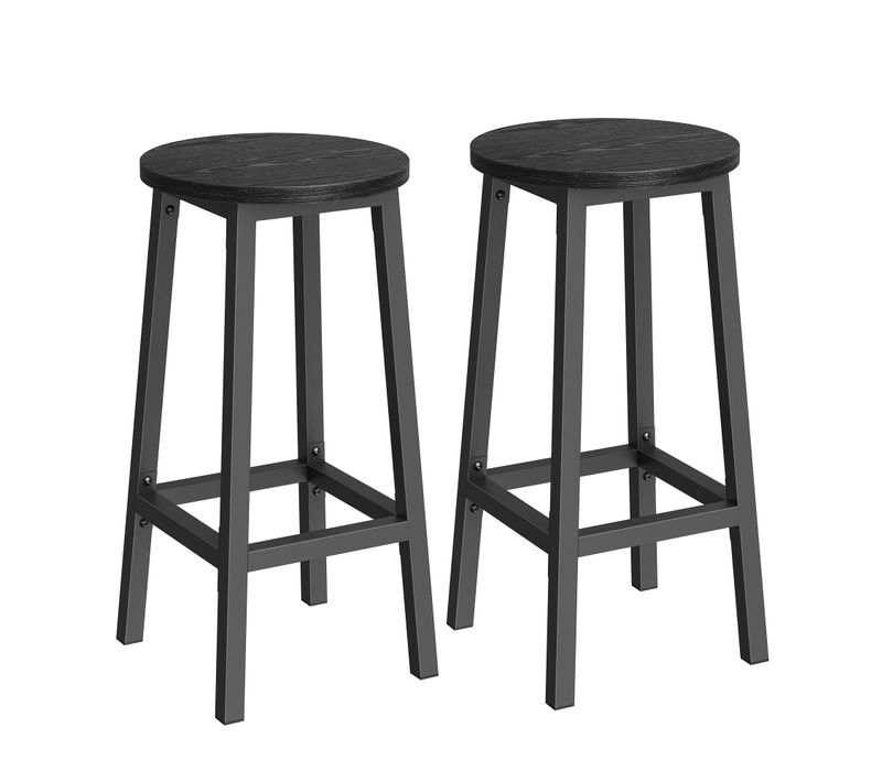 Tabouret De Bar, Lot De 2, Chaise De Cuisine, Avec Repose-pieds, Noir Bois Et Noir Classique