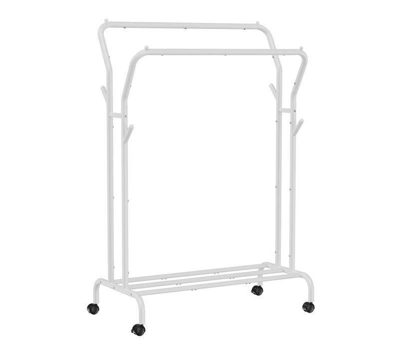 Portant à Vêtements Avec Roulettes, Charge 100 Kg, Largeur De 103,5 Cm, Rangement Polyvalent, Blanc