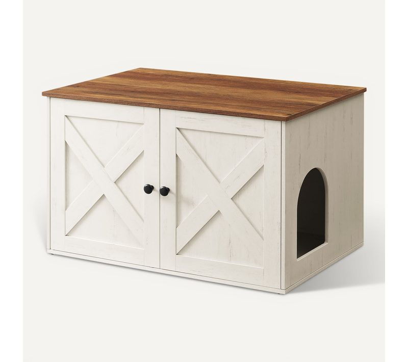 Maison De Toilettes Pour Chat, Meuble Litière Chat, 80 X 53 X 50 Cm, Marron Miel Et Blanc Rustique