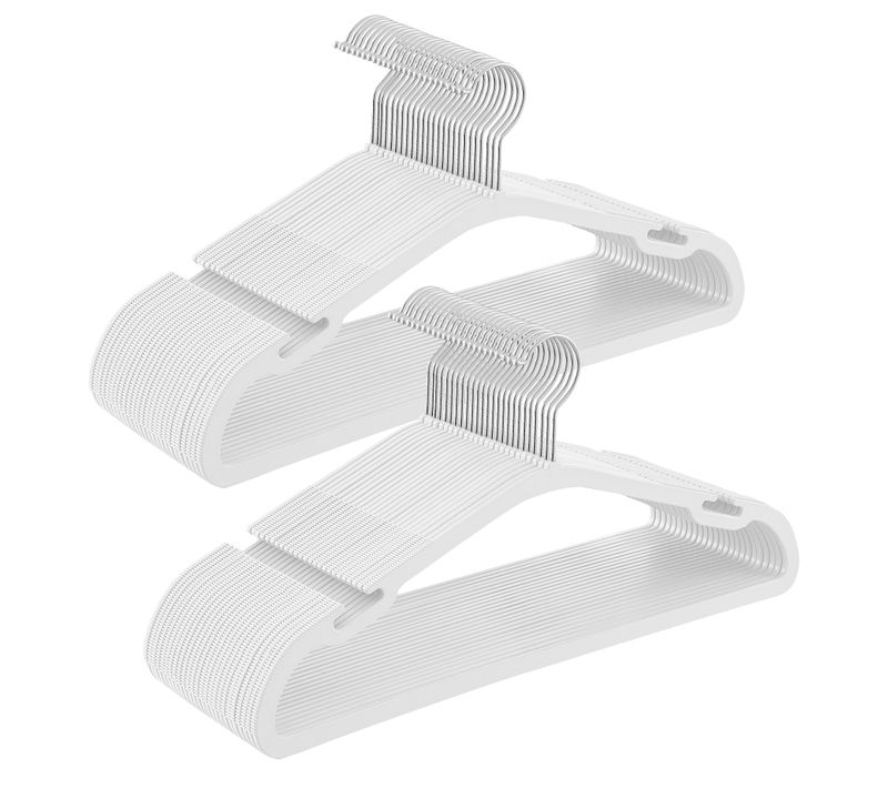 Cintres, Lot De 50, Cintres En Plastique, Gain De Place, 41,6 X 21,4 Cm, Pour Armoire, Blanc Nuage