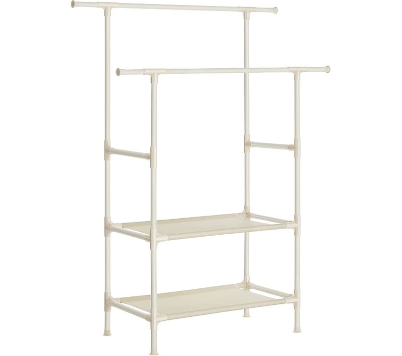 Portant à Vêtements Double Barre, En Métal, Avec Étagère De Rangement à 2 Niveaux