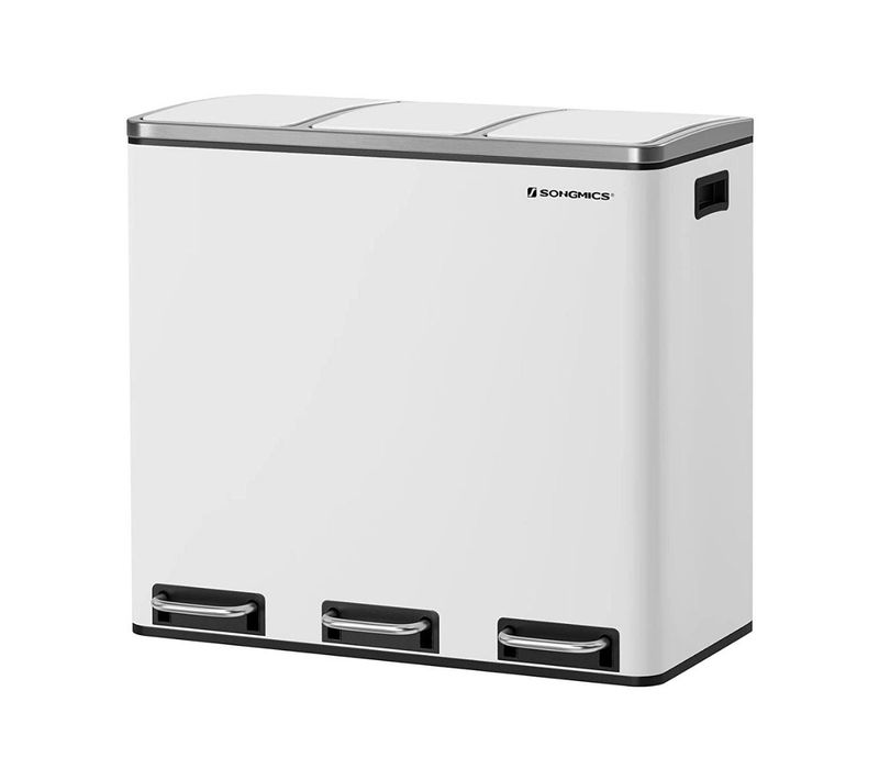 Poubelle De Tri 3 Bacs De 18l à Pédale Blanche