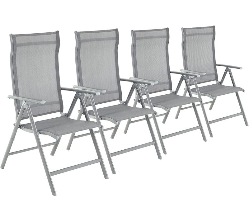 Lot De 4 Chaises De Jardin Pliables, Cadre En Aluminium, Dossier Réglable, Charge 150 Kg, Gris