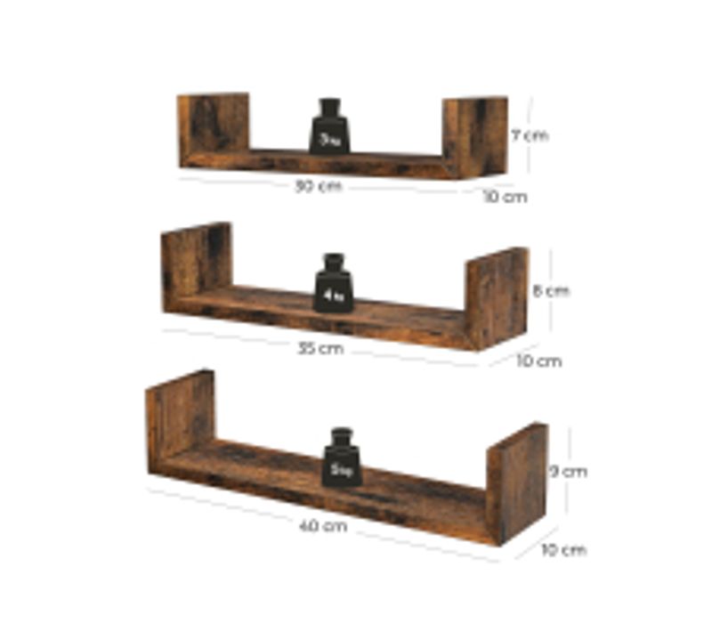 Lot De 3 Étagères Murales,étagères Flottantes,en Forme De U,style Industriel,lws034x01
