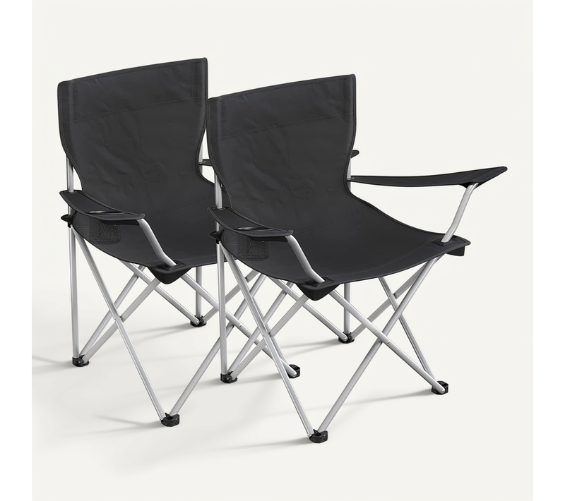 Lot De 2 Chaises De Camping Pliables, Confortable, Avec Accoudoirs Et Porte-gobelets, Cadre Stable