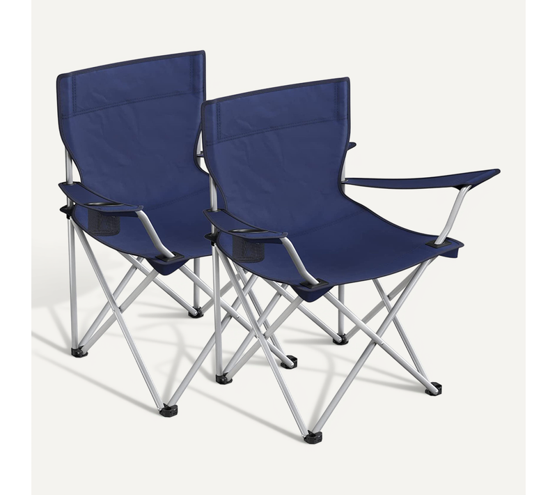 Lot De 2 Chaises De Camping Pliables, Extérieur, Confortable, Avec Accoudoirs Et Porte-gobelets