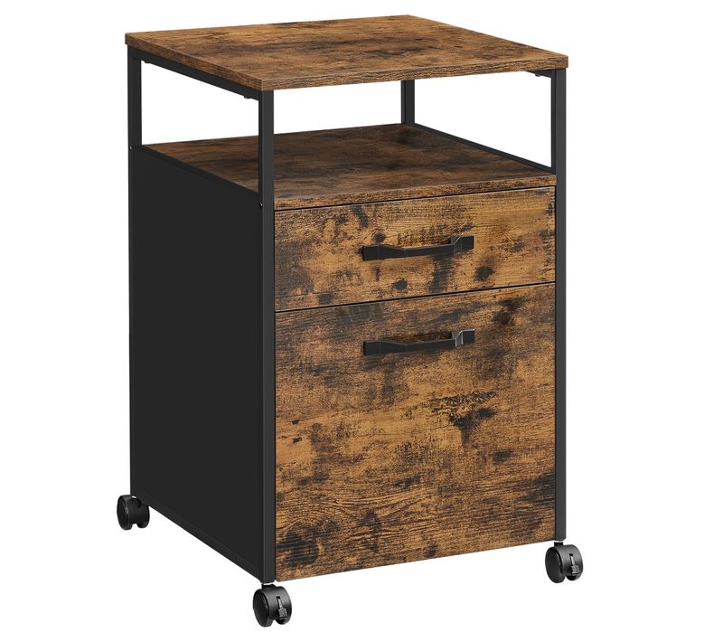 Caisson De Bureau 2 Tiroirs, Placard De Rangement Mobile, Avec Roulettes, Emplacement Ouvert