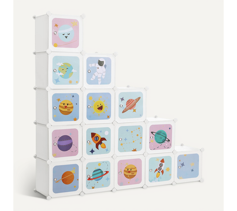 Meuble De Rangement Enfant 15 Cubes, Armoire Modulable, En Plastique, Blanc
