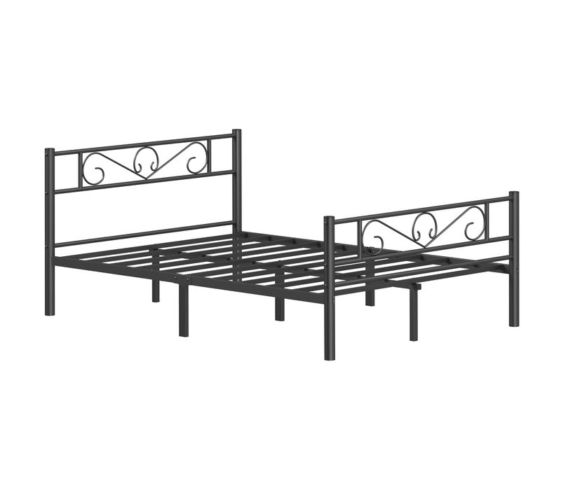 Lit 140 X 190 Cm, En Métal, Cadre De Lit, Lit Double, Lit 2 Places, Noir