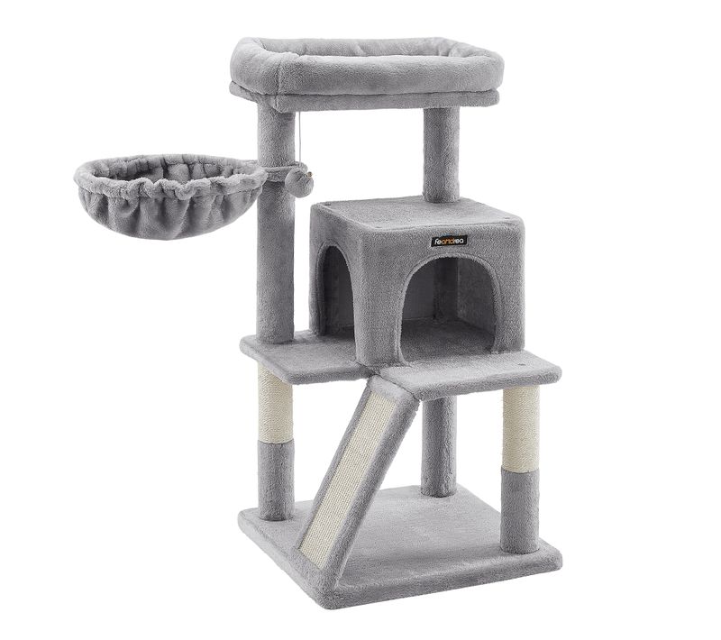 Arbre à Chat, Tour De Jeux, Hauteur De 96cm，grand Plate-forme, Gris Clair