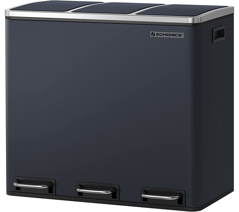 Poubelle Tri Sélectif 3 Bacs, 3 X 18l, Couvercle à Fermeture Lente, Pour Cuisine, Gris Anthracite