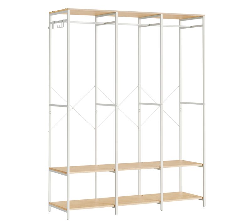 Armoire Vêtements Portable, Penderie Métal Pliable,avec Tringle, 40 X 141 X 180 Cm, Beige Naturel