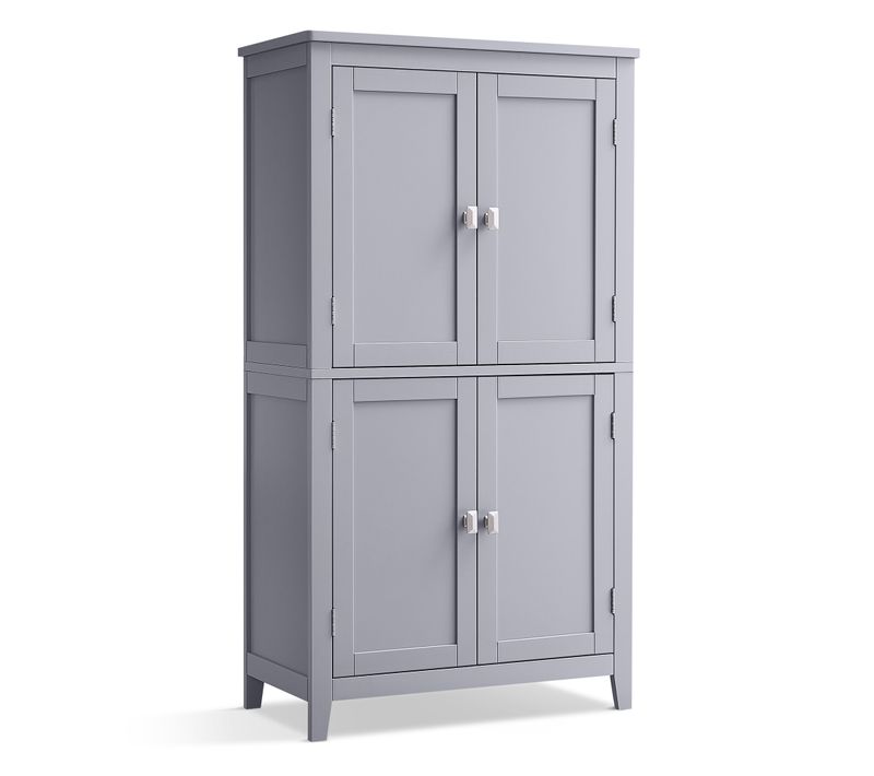 Armoire De Salle De Bain, Placard De Cuisine Avec 4 Portes, Étagères Réglables, Gris Mystique