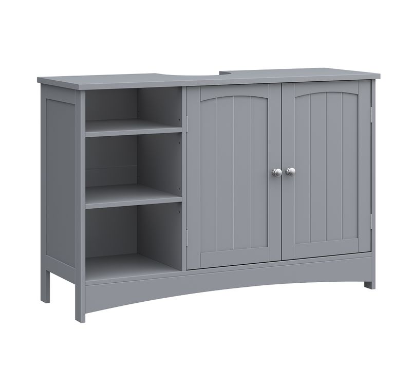 Meuble Sous Lavabo, Long, 30 X 90 X 60 Cm, 2 Portes, étagères Réglables, Gris Tourterelle