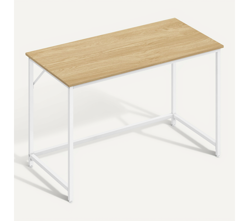 Bureau, Poste De Travail, 60 X 120 X 76 Cm, Cadre En Métal, Couleur Chêne Naturel Et Blanc Perle