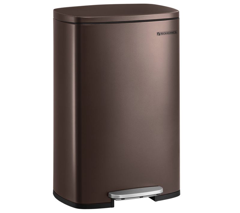 Poubelle Cuisine 50l, Fermeture En Douceur, Avec Pédale, En Acier, Seau Intérieur, Marron