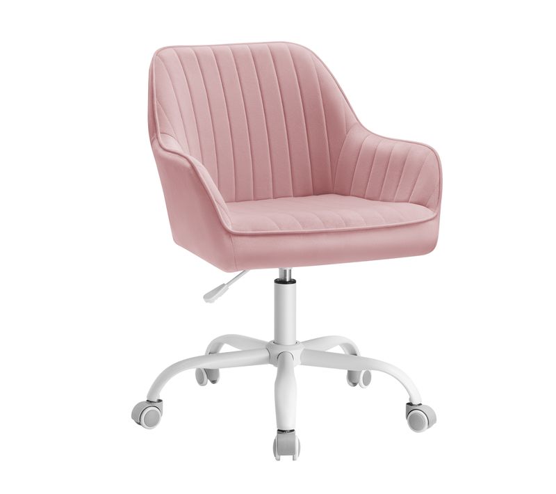 Chaise De Bureau Avec Surface En Tissu Velours, Fauteuil Pivotant, Hauteur Réglable, Rose Bonbon