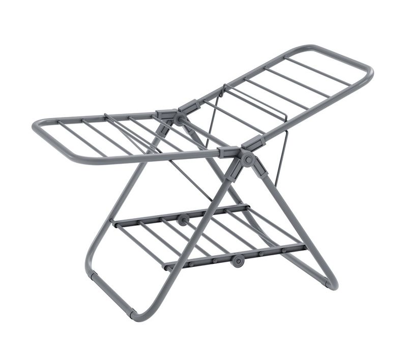 Petit Étendoir à Linge, Séchoir Pliable à 2 Niveaux, 44 X 101 X 54 Cm, Gris Tourterelle