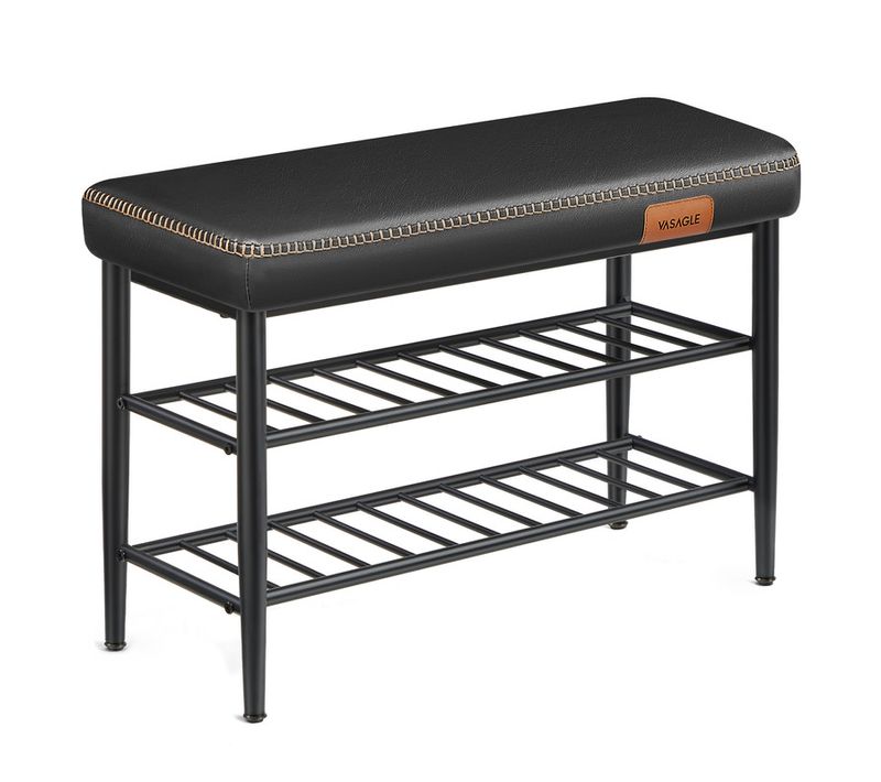 Banc à Chaussures, Pu Avec Coutures, Charge 135 Kg, 30 X 80 X 50 Cm, Noir D'encre