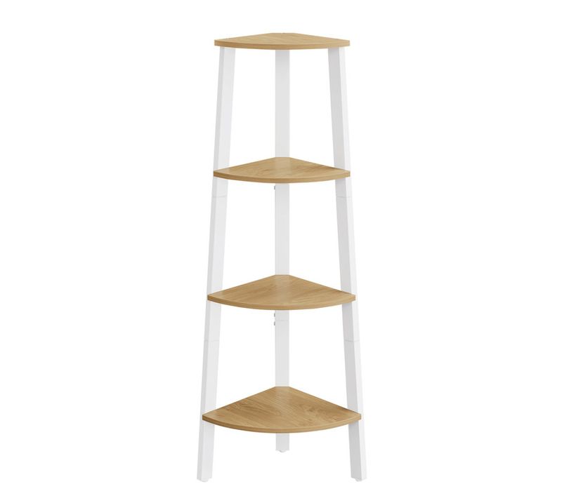 Étagère D'angle, Bibliothèque 4 Niveaux, Avec Cadre En Acier, Couleur Chêne Naturel Et Blanc Mat