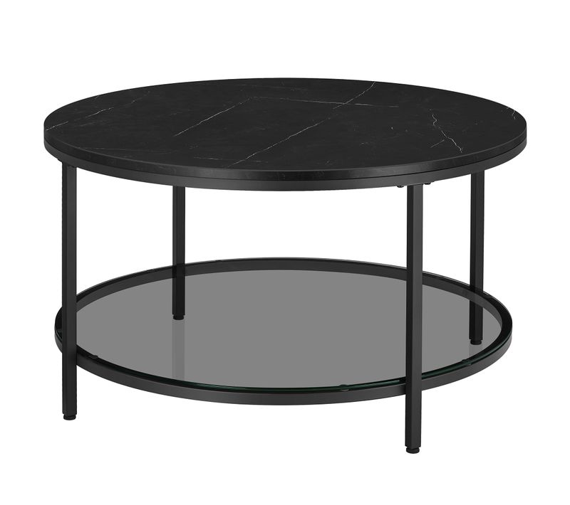 Table Basse, Façon Marbre, Support En Verre Trempé, Facile à Assembler, Noir Marbré Et Noir D'encre