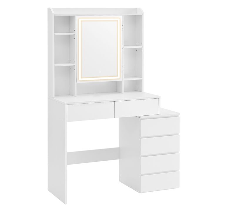 Coiffeuse Avec Un Grand Miroir LED à Luminosité Réglable, 6 Tiroirs - 97.5x40x145 Cm - Blanc
