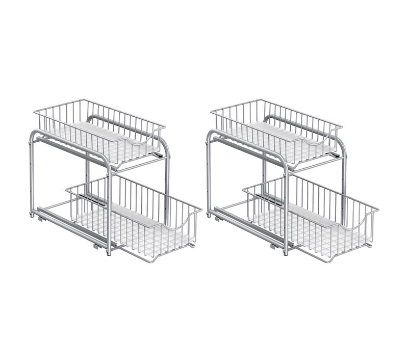 Lot De 2, Organiseur De Cuisine, 2 Paniers Coulissants, Empilable, Avec Tiroirs, Argent
