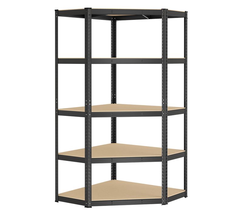 Étagères D'angle à 5 Niveaux, Charge Lourde, Capacité De Charge 875 Kg, Noir D'encre Et Beige